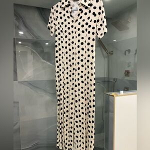 Anthro Polka Dot Maxi Dress - Classic Black Dot Print